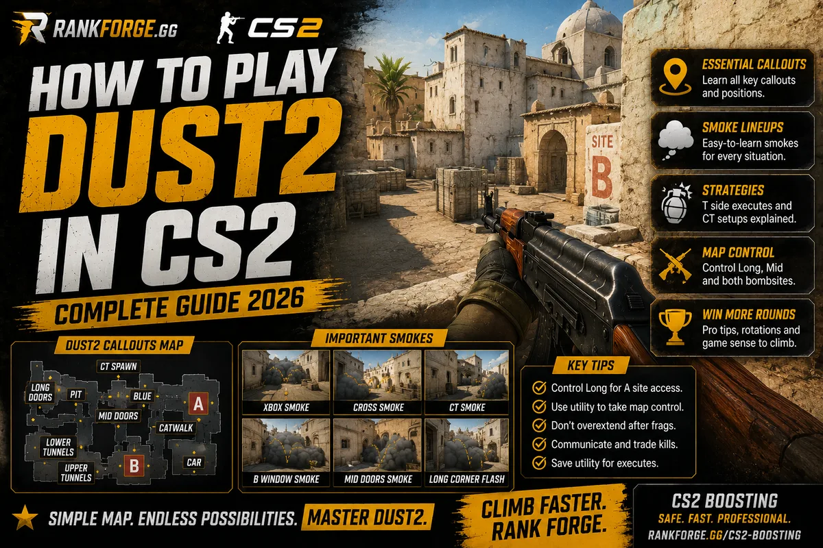 CS2 Dust2 Guide | Callouts, Smokes & Strategies (2026)