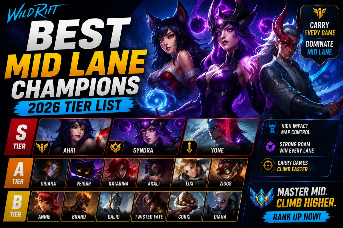 Best Wild Rift Mid Lane Champions | Tier List (2026)