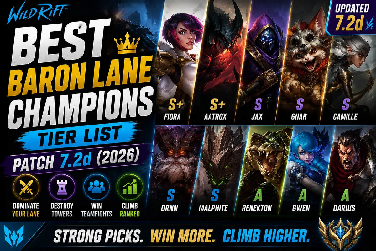 Best Wild Rift Baron Lane Champions | Tier List Patch 7.2d (2026)