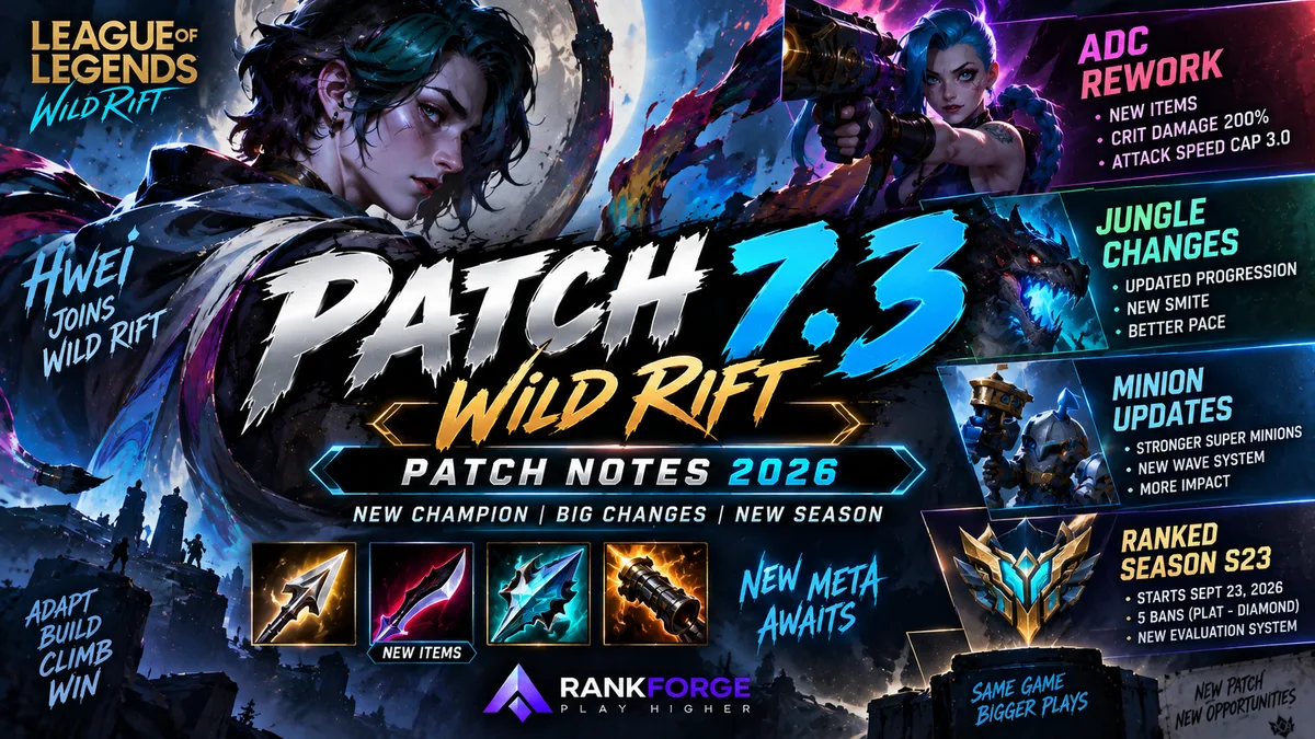 Wild Rift Patch 7.3 Notes (2026) | Hwei, ADC Rework, Ranked & Jungle Changes